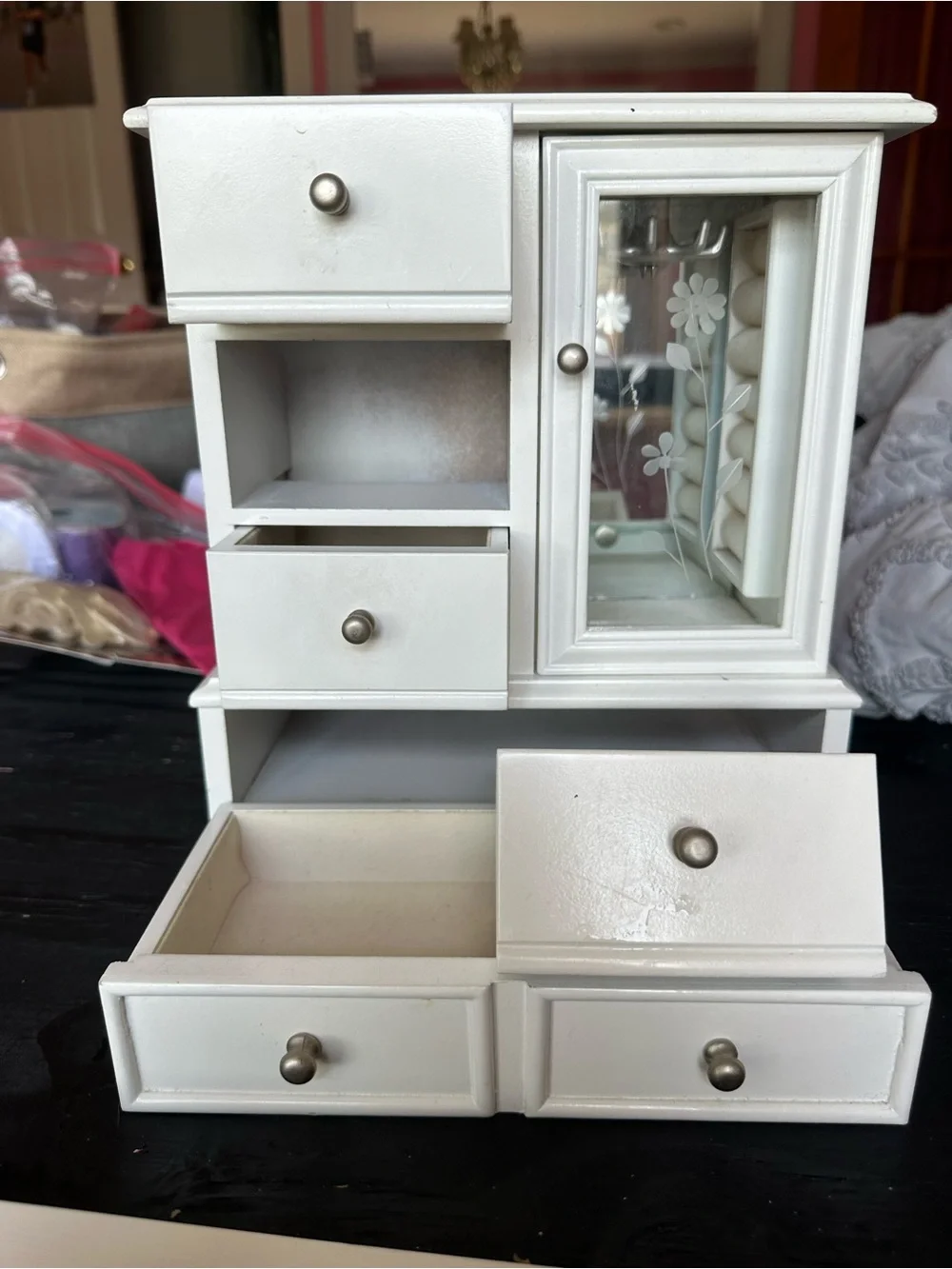 Jewelry Armoire / Jewelry Box with Mirror & Necklace Carousel